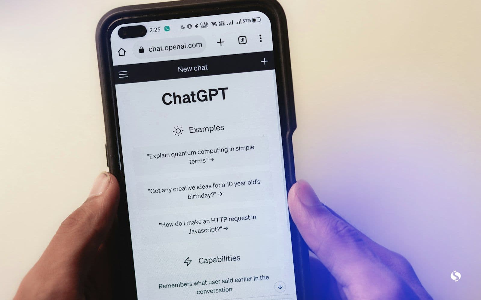 A phone open on a chat with an AI assistant